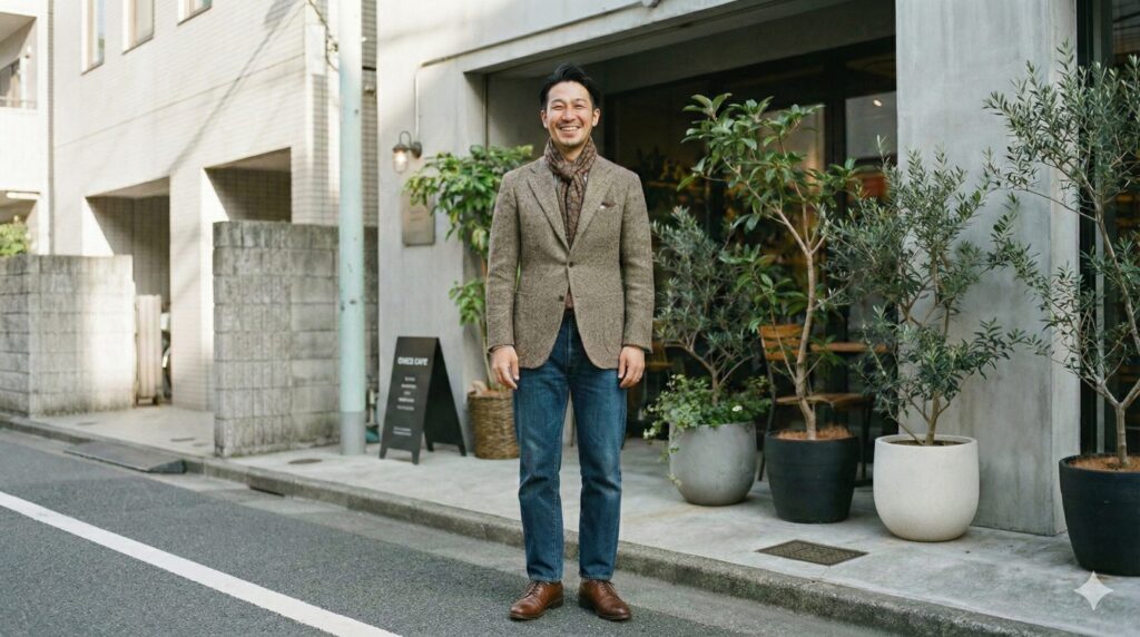 サブスクから届いた服でオシャレを楽しんでいる男性