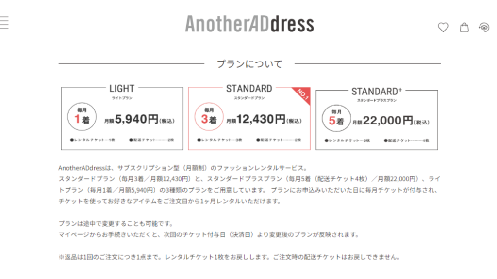 アナザーアドレスの料金プラン