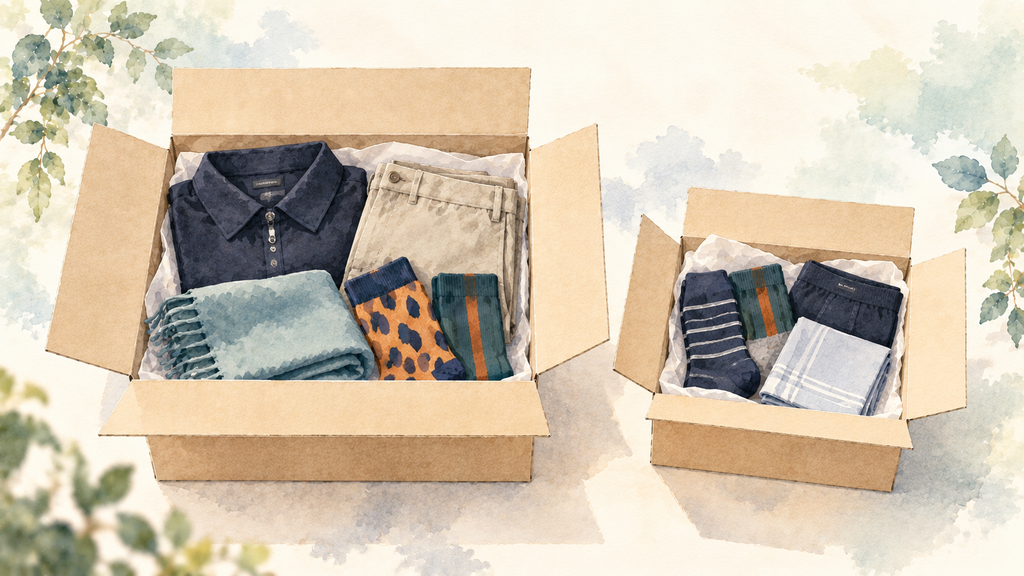 服も届く大きな箱と小物中心の小さな箱を並べたイラスト
