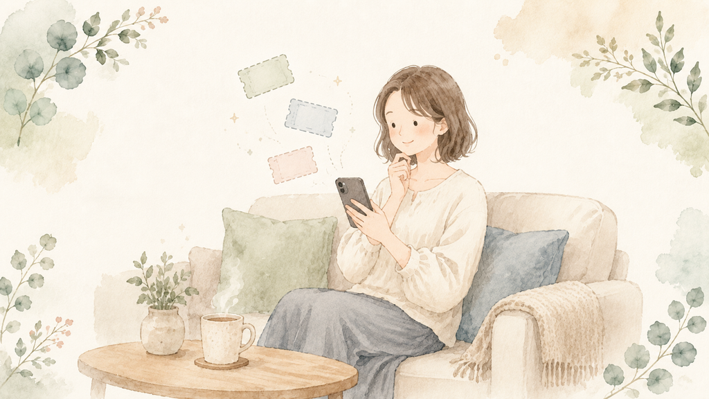 アナザーアドレスのクーポン・キャンペーン情報を確認する女性