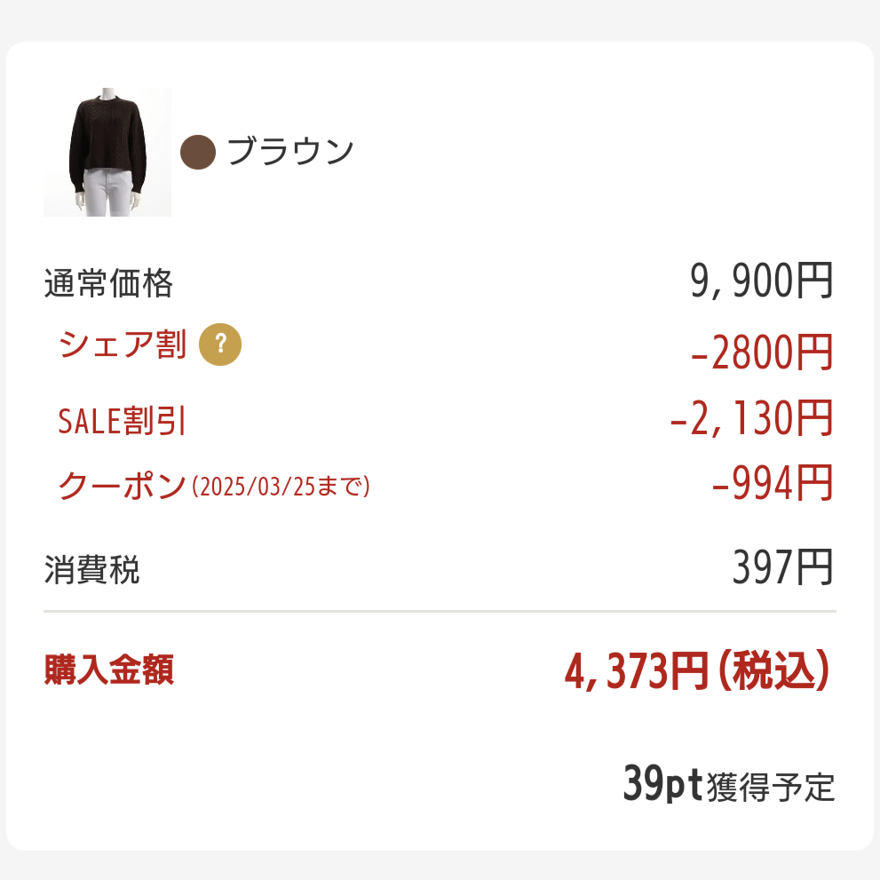 レンタルした服の価格例