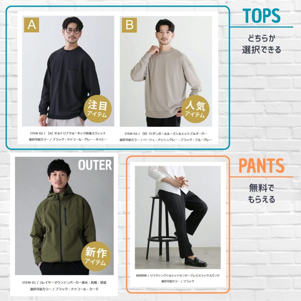 購入する服の選択肢