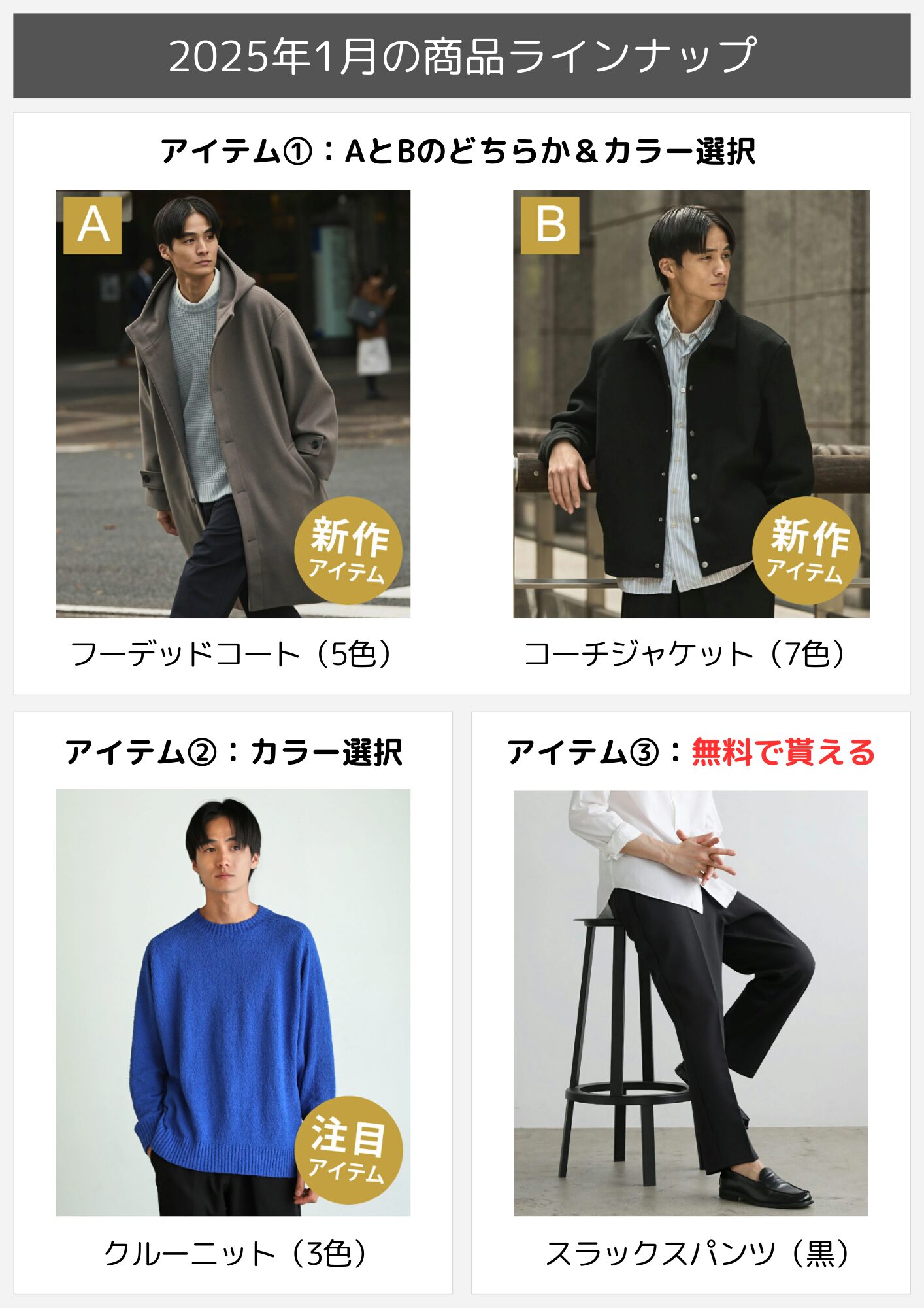 スタイルアップ便の商品ラインナップ一例