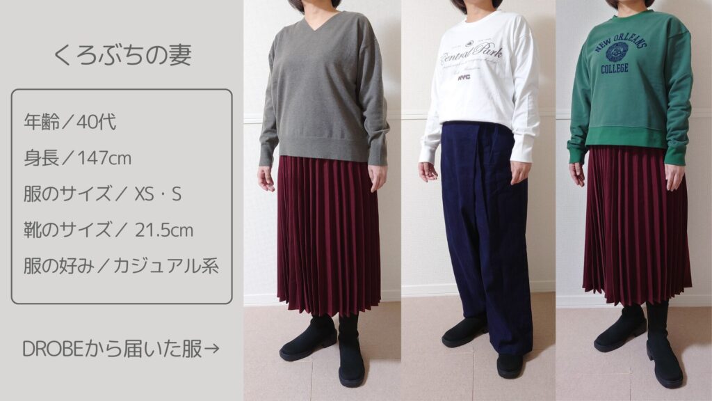 ドローブを利用した妻のプロフィールと着用画像