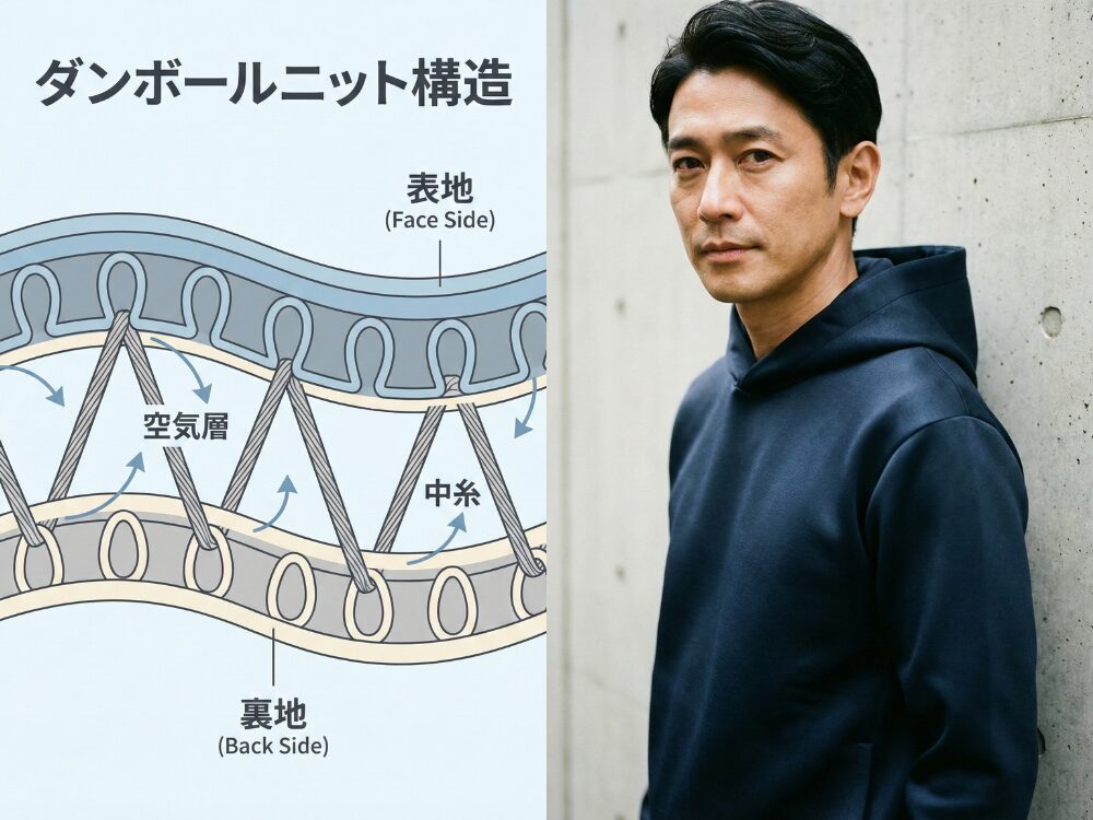 ダンボールニットの構造と生地の光沢感