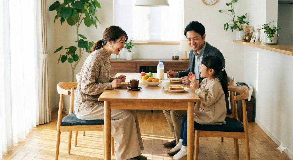 朝の服選びがない余裕のある食事風景