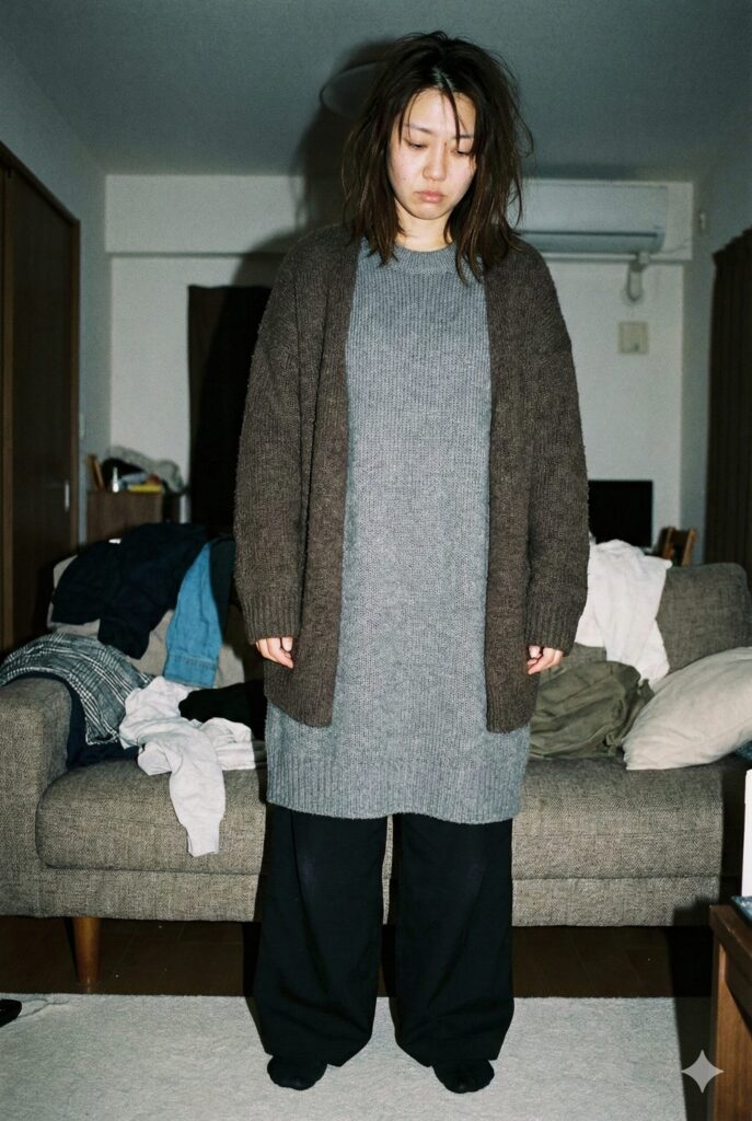 体型を隠すためにダボダボの服を着ている女性