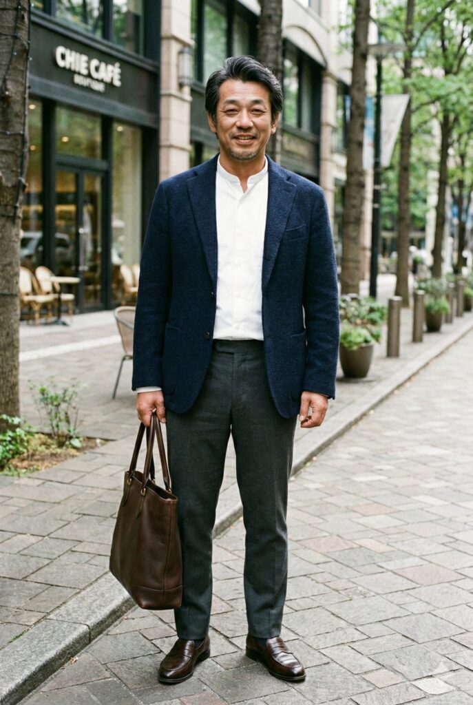 定番色をジャストサイズで着こなした40代のオシャレコーデ