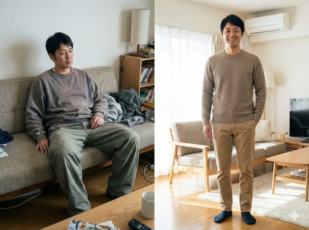 ダボダボの服とジャストサイズの服の比較