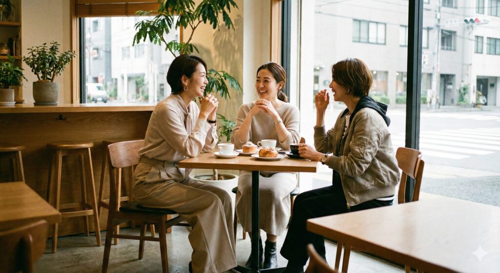 サブスクの服でオシャレをしてお茶会を楽しんでいる女性