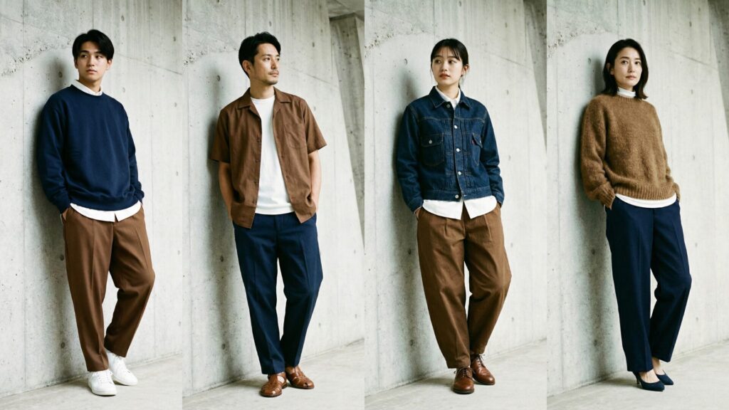 ネイビーとブラウンを組み合わせた着用画像