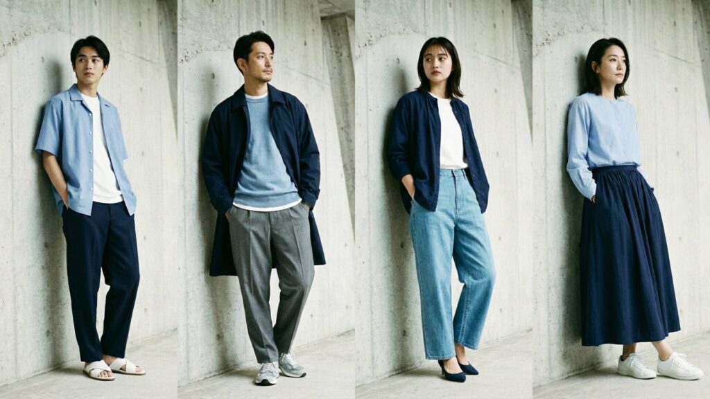 ネイビーとライトブルーを組み合わせた着用画像