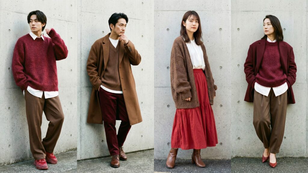 ブラウンとレッドを組み合わせた着用画像