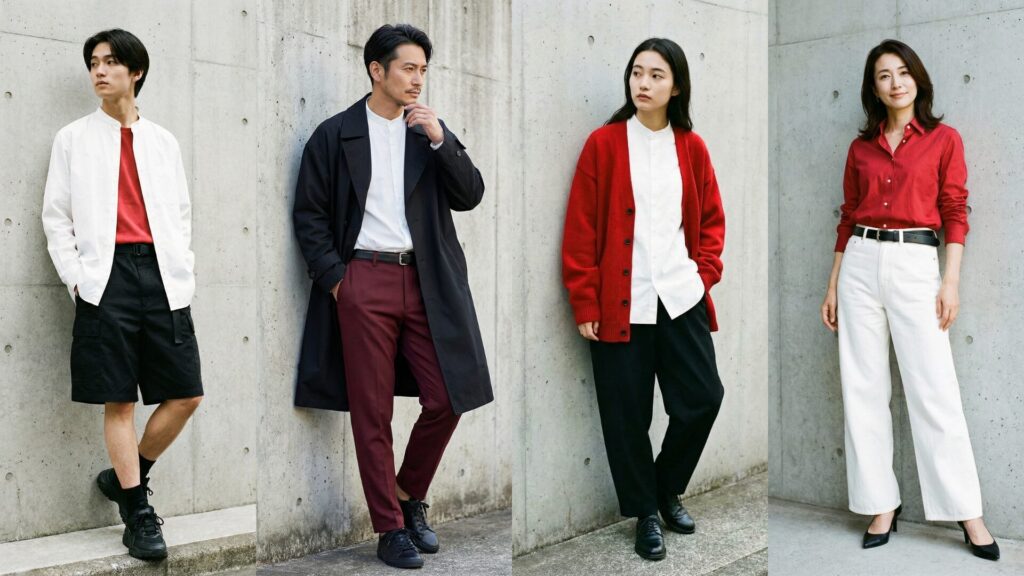 レッドとブラックを組み合わせた着用画像