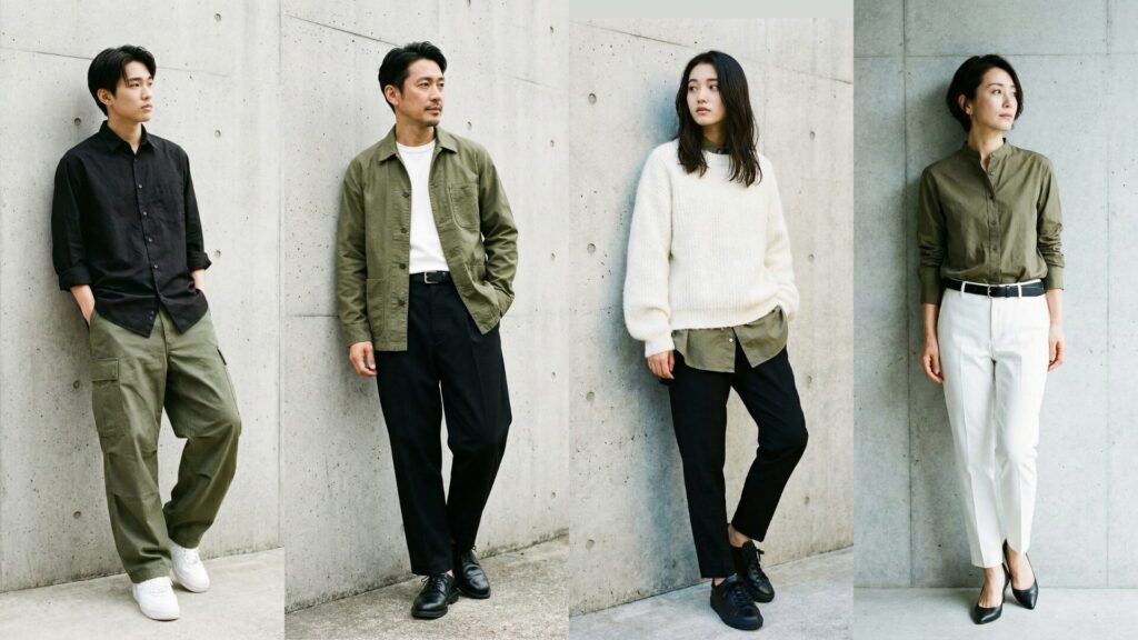 オリーブとホワイトを組み合わせた着用画像