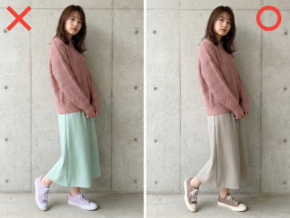 女性のトーンの違うコーディネートの比較