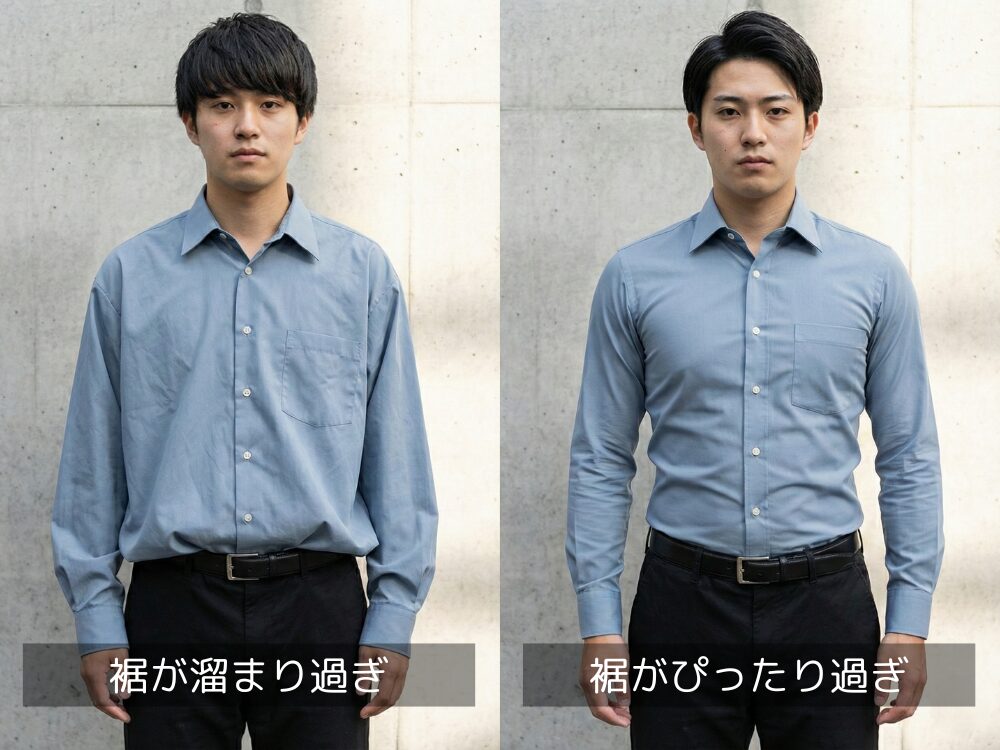 トップスのサイズが適切ではないタックインの失敗例