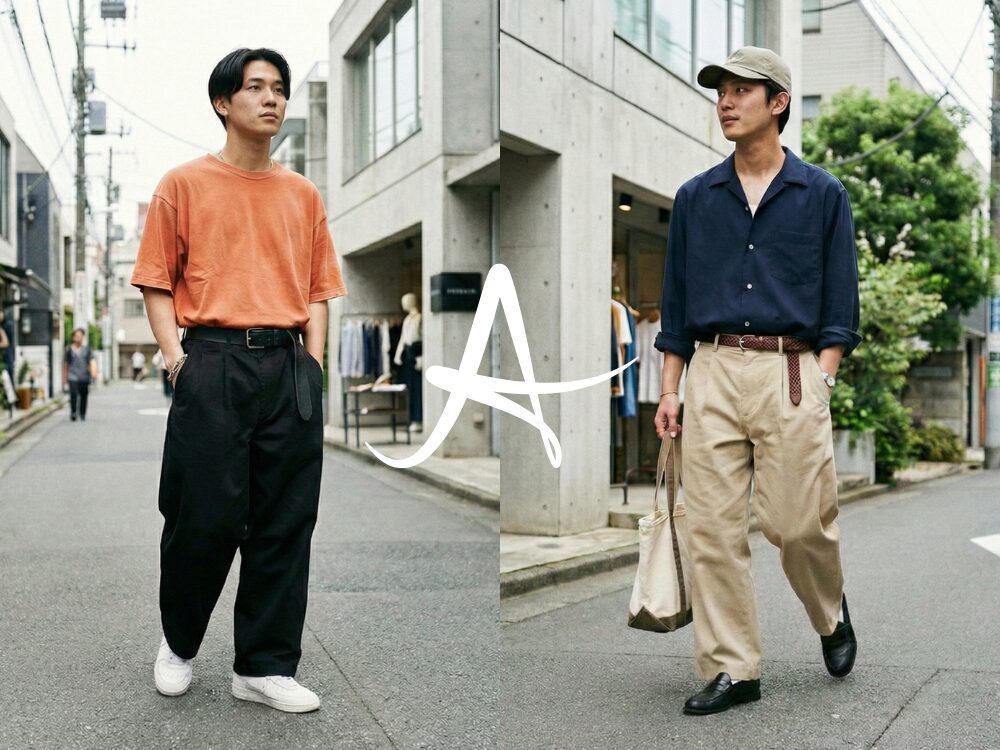 タックインしたAラインシルエットのコーディネート