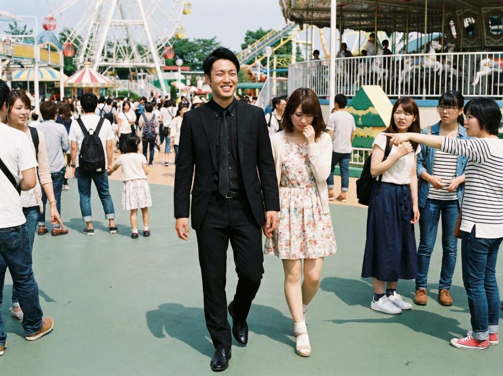 昼間の遊園地デートに合わない黒ずくめコーデ