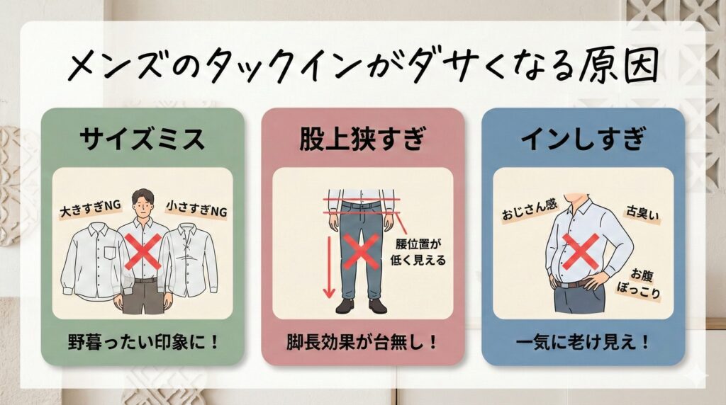 メンズのタックインがダサくなる原因