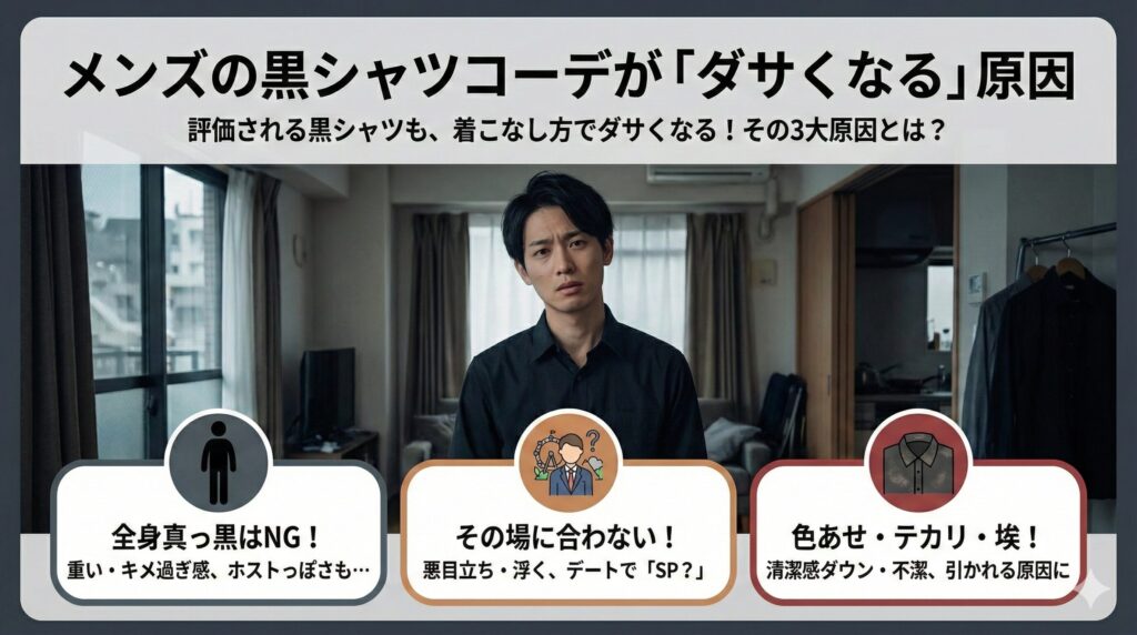 メンズの黒シャツコーデがダサくなる原因