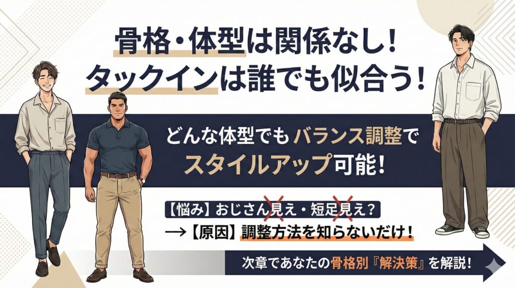 タックインが似合わない骨格・体型のメンズはいない
