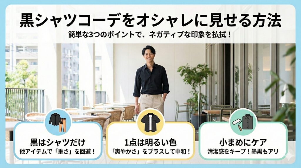 黒シャツコーデをオシャレに見せる方法
