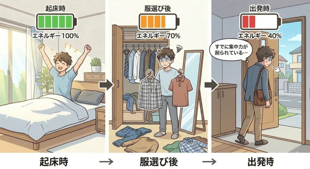 朝の服選びで消耗するイメージ