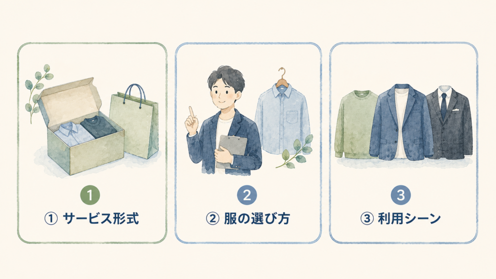サービス形式と服の選び方と利用シーンで選ぶ